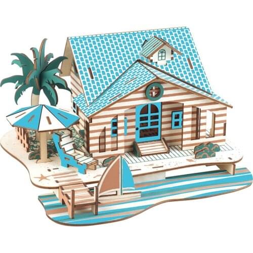 Creative DIY Laser Cutting 3D bali villa Wooden Puzzles Learning Educational Toy Game Assembly Toys for Children Jigsaw Kids Toy