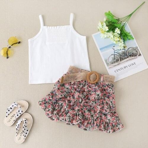 Girls summer suit childrens clothing camisole flower short skirt childrens two-piece suit little girl summer fashion clothing