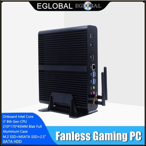 EGLOBAL Fanless Mini PC i7 8565U 8550U 4 Core 8 Threads 2*DDR4 M.2+Msata+2.5'' SATA Desktop Computer Windows 10 DP HDMI HTPC