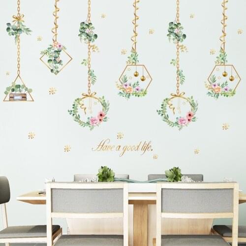 [shijuekongjian] Chlorophytum Plant Wall Stickers DIY Flower Wreath Wall Decals for House Living Room Bedroom Kitchen Decoration