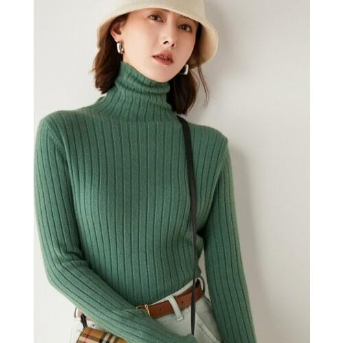 2021 Autumn Elegant turtleneck soft Cashmere sweater women pile pile collar winter slim pullover sweater solid color inner base