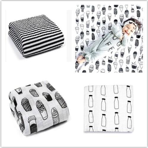 Newborn Baby Swaddle Stripe/Icecream Muslin Blanket Multi-use Wraps Infant Parisarc 120X120CM