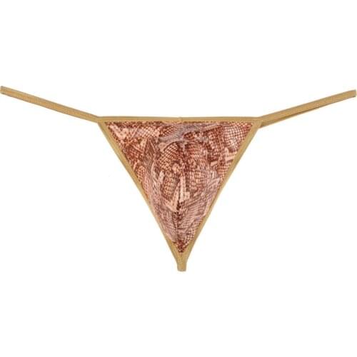 Sexy Bikini Mens Underwear Thongs and G-Strings Elastic Micro String Snake Skin Male Thong Underwear Underpants Men Tanga Nylon