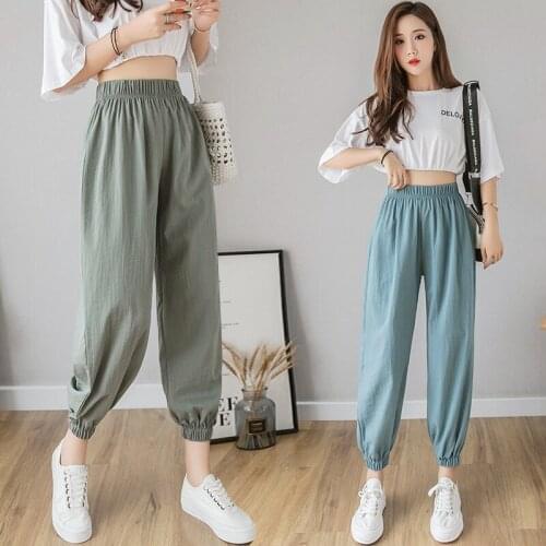 Casual Carrot Pants 2020 Womens Spring Summer New Slim Cotton Linen Lantern Pants Loose Nine Points Harlan Pants Women A990