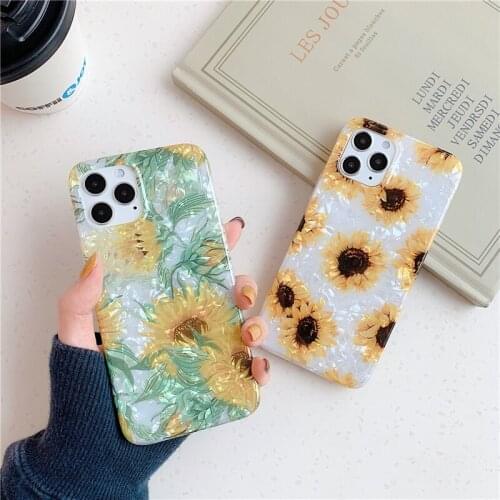 Shockproof Retro Yellow Sunflower Phone Case For iPhone 11 12 Pro XS MAX XR X 7 8 Plus SE2020 Soft IMD Pink Rose Back Cover Gift