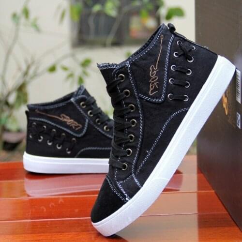 Spring and autumn boys canvas shoes Korean version of the trend board shoes high help denim