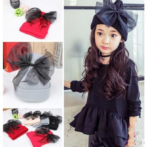 New Cute baby Girls hat butterfly-knot kids woolen hat warm crochet hat kawaii baby winter hat for kids girls 5Colors