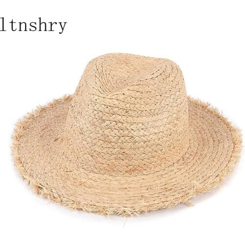 2021 new Jazz Raffia Straw Hat Summer Womens Sun Hats Ladies Beach Cap Protection Sun Visor Wide Brim Panama Floppy Sun hat