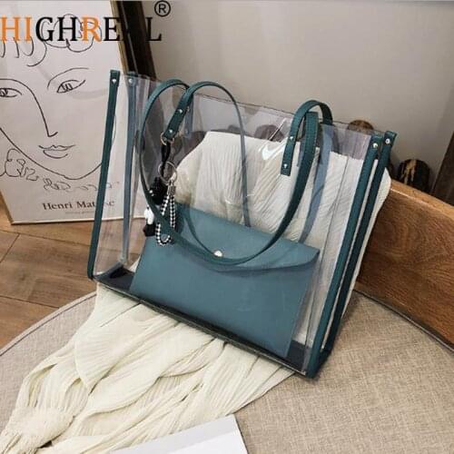 HIGHREAL Transparent Bag Summer Fashion New Quality PVC Womens Designer Handbag Large Tote Bag Clear Beach Shopping Bags