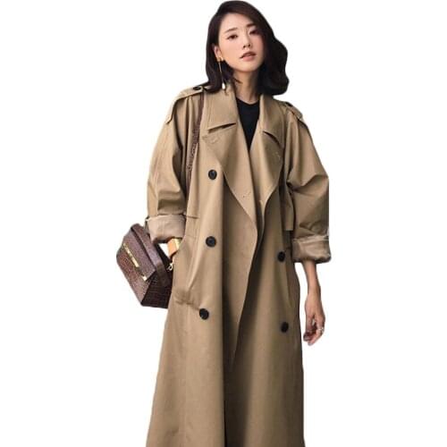 Khaki Trench Coat Casual Womens Long Outerwear Loose Clothes For Lady With Belt Spring Autumn New High Quality Army Green Coats