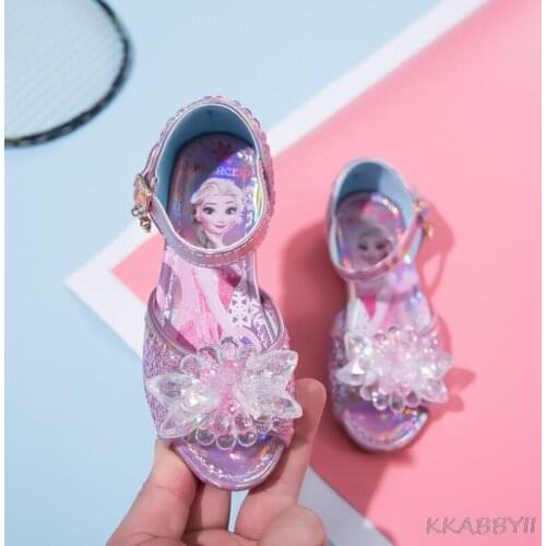 Disney spring girls sandals frozen princess shoes elsa soft bottom kids crystal shoes children Flat bottom anti-skid shoes