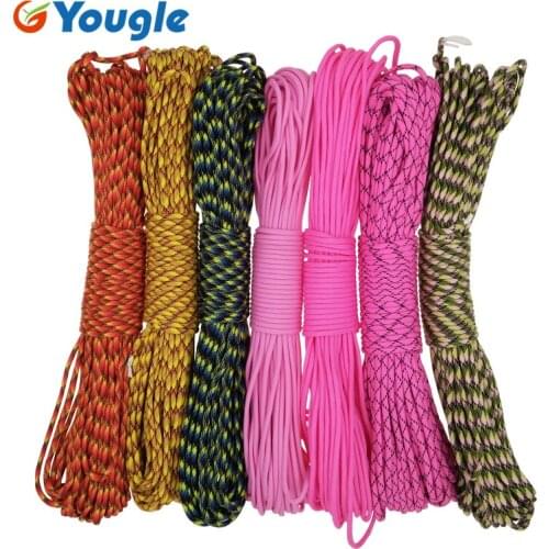 YOUGLE Paracord 550 Parachute Cord Lanyard Rope Mil Spec Type III 7 Strands 100FT 31m Camping survival equipment rope 53-59