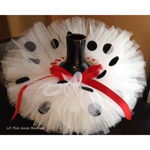 Cute Girls White Tutu Skirts Baby Handmade Ballet Tulle Pettiskirts with Black Dots Bow and Flower Headband Kids Party Tutus