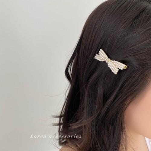 Personalized fashion small pearl bow hairpin hairpin Korean hair accessories bangs clip side clip duckbill clip temperament