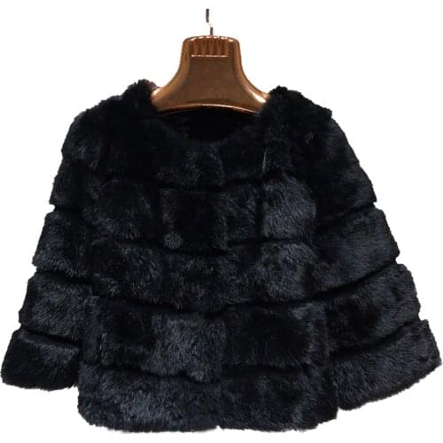 2021 Women New Arrival Genuine Whole Soft Rabbit Fur O Neck Striped Cut Basic For Autumn Winter Real Fur Jacket tsr857