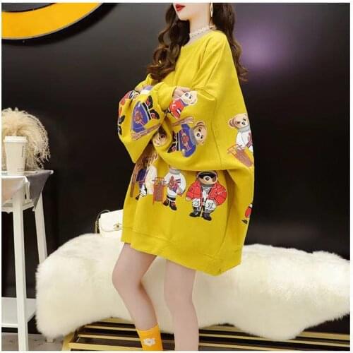 Cartoon large size printing thin style of womens hoodie fashion brand spring and Autumn new loose casual jacket