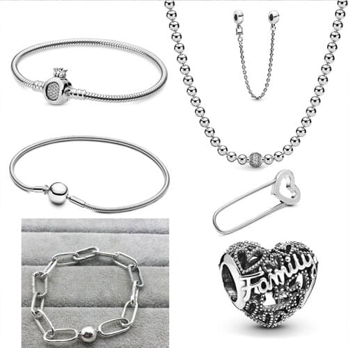 High Quality Original New 100% S925 Sterling Silver Needle Charm Heart-shaped Gadgets, Suitable For Women Diy Crown Bracelet