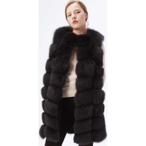 Ethel Aderson 90CM Long Genuine Natural Fox Fur Coat Real Whole Skin Fox Winter Fur Vest For Women Thick Gilet Female Overcoat