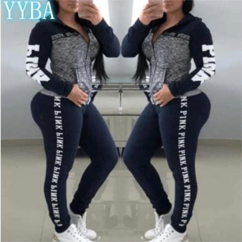 2 Piece Set Top and Pants Women Tracksuit Hoodies Autumn Winter Sweatshirt Hooded Letter Jogging Trousers Pockets Sportswear