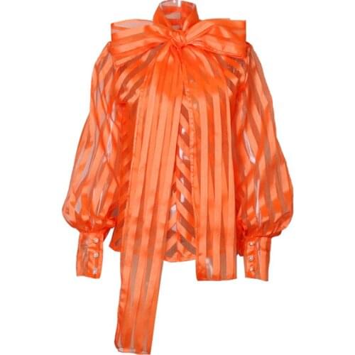 Celebrity design Temperament sense 2021 minority bowknot chiffon shirt female super fairy Lantern Sleeve foreign style long