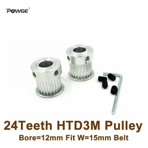 POWGE 24 Teeth 3M Timing Pulley Bore=12mm Fit Width=15mm HTD3M Belt 24T 24Teeth 3M Pulley CNC Engraving Machine