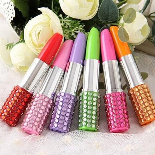 1 pc 0.5mm blue refill Diamond on top Lipstick pen Creative Ballpoint Pen cute Stationery Colored Ball Pens School Supplies