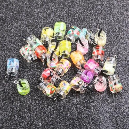 15pcs Color Juice Bottle Pendant Fruit Slices Transparent Glass Round for Charm Jewelry Making DIY Earrings Necklace Accessories