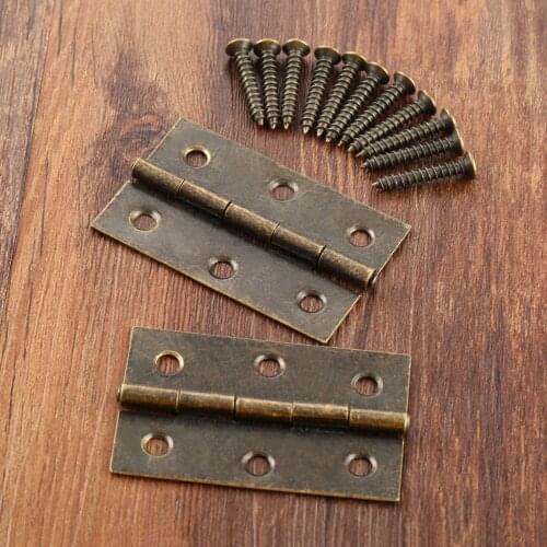 2Pcs Jewelry Wooden Boxes Decorative Hinges Antique Bronze Kitchen Cabinet Door Hinges Furniture Hardware 65*40mm with Screws