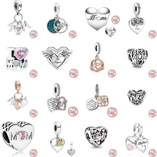 2021 New Mothers Day 925 Sterling Silver Wife Dad Mom Hearts Bead Charms Fit Original Pandora Bracelet Bangles Jewelry Making