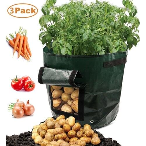 3Pack PE 10 Gallon Garden Grow Bag Onion Potato Planter Bags Vegetable Planting Grow Bags Pots Planters Waterproof Container Bag