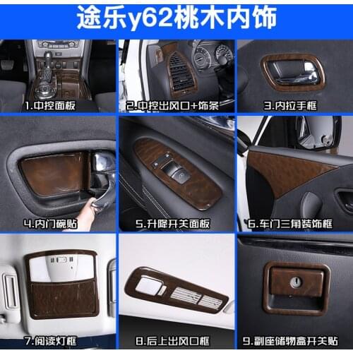 33pcs for PATROL Y62 Stainless steel Peach wood pattern Interior decoration
