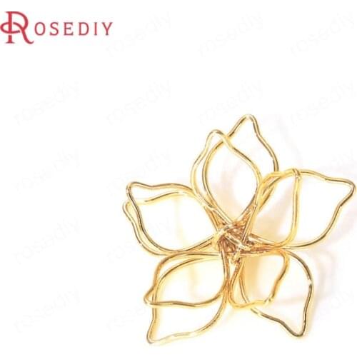 6PCS 26x25MM 24K Gold Color Brass 3D Flower Charms Pendants Jewelry Making Supplies Diy Findings Accessories