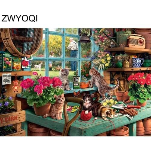 DIY3D Diamond mosaic Full Round Diamond painting Cross stitch Cat flower garden Full Square Diamond embroidery Cat flower garden