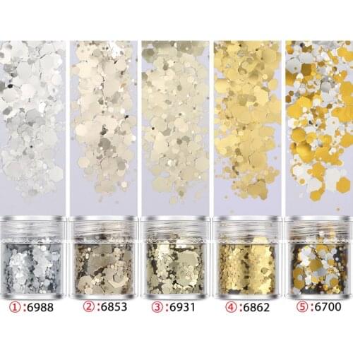 1jar Mix Size Nail Glitter 10ml/box Shinny Champagne Gold Acrylic Powder Dazzling Pigment Rubbing For Nails Manicure Dust FKW722