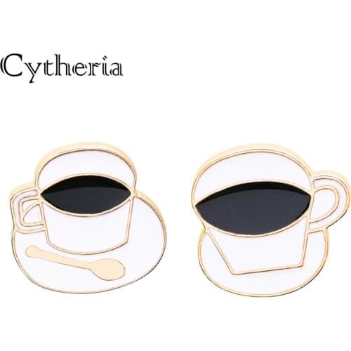 Coffee pins brooches white cup with black coffee enamel pin Couple cup lapel pin badge button brooch for Afternoon tea broches