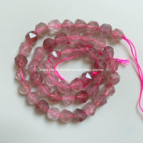 15" Natural Stone Big Cuts Faceted Strawberry Quartz Round Loose Beads 6 8 10 mm Pick Size