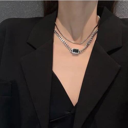 Punk Style Hip Hop Thick Chain Short Multilayer Necklace For Woman Black Square Neck Chain Fashion Jewelry Sweater Chain