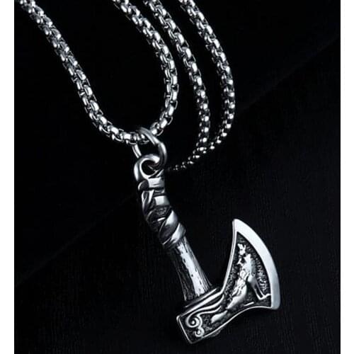 For Men Male Punk Jewelry With 3.0MM Stainless Steel Chain Viking Axe Pendant Necklace Jewelry for Women