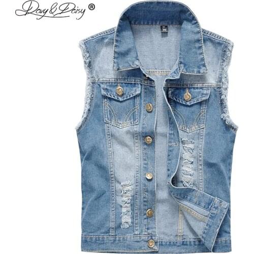 DAVYDAISY Denim Vest Men Washed Cowboy Sleeveless Jacket Vintage Street Hip Hop Ripped Men Jeans Waistcoat Plus Size 6XL DCT-073