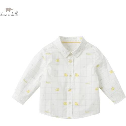 DBX17496 dave bella spring fashion baby boys cartoon print shirts infant toddler tops children high quality clothes