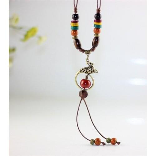 Long Tassel Necklace Ceramics Beads Pendants Vintage Jewelry Natural Stone Charm Statement Choker Pendant Sweater Chains Fashion