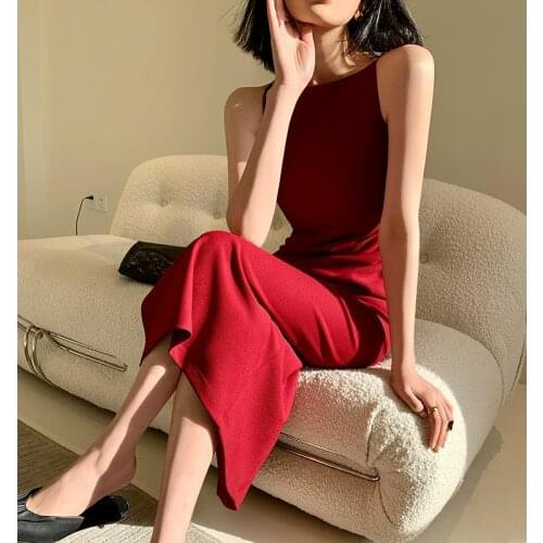 Elegant Womens White Party Dress Korean Clothing Solid Color One-line Neck Slit Bodycon Dress 2021 Vestidos