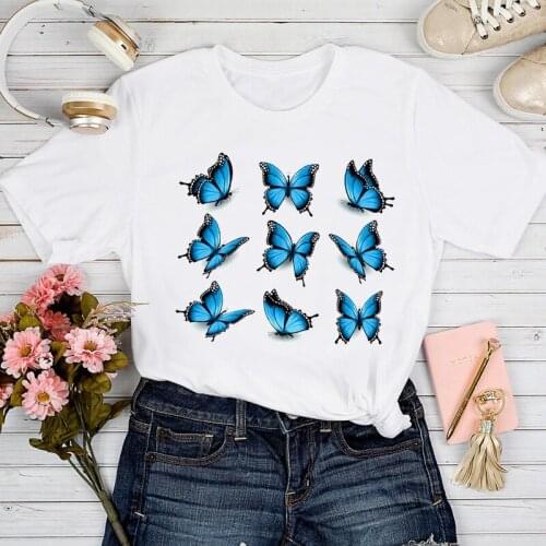 T-shirts Women Butterfly Elegant 90s Style Trend Fashion Spring Summer Tshirt Top Lady Graphic Female Print Clothes Tee T-Shirt