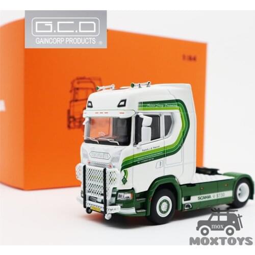 GCD 1:64 Scania S 730 Container Tractor Truck LHD White Green stripe Diecast Model Car