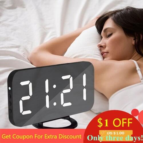 Nice Home Multifunction LED Mirror Alarm Art Digital Wall Clock Port Modern Mirrored Electronic Snooze Analog Table Clock Gift