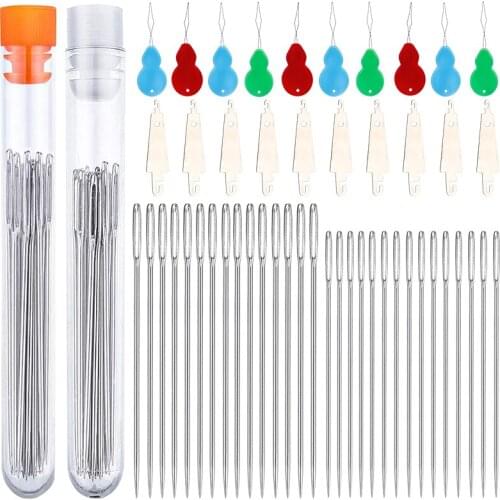 LMDZ Large-Eye Hand Sewing Needles Plastic Threader Cross Stitch Sliver Bow Wire Needles Embroidery Tool Household Sewing Tool