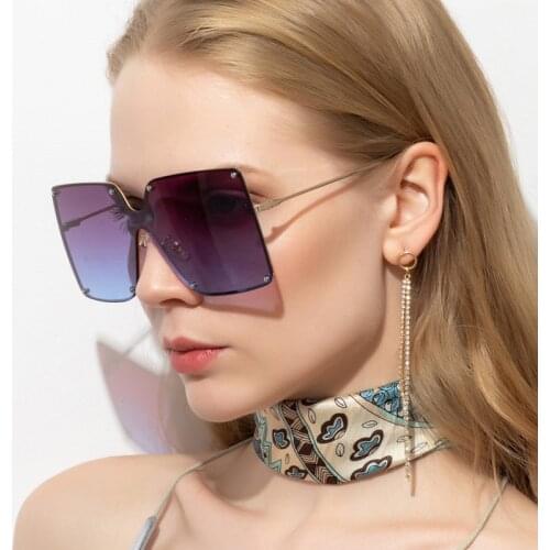 Square Women Sunglasses Oversize Retro Rimless Men 2021 One Piece Brand Design Female Eyewear Big Shades Black UV400 Oculos