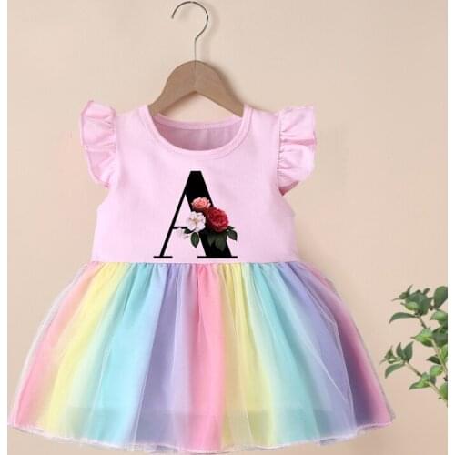 Summer New Fashion Alphabet Dress Harajuku Retro Children Princess Flowers Letter Dresses Girl Elegant Outfits 1 2 3 4 Years