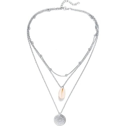 Summer Multi-layer crystal moon Shell Pendant necklace retro charm collar necklace party jewelry Gift