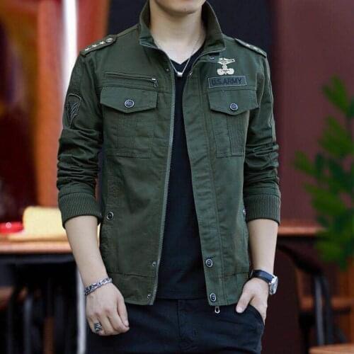 Mens cotton jacket coat autumn and winter new products short middle-aged and young military windbreaker wash loose denim fat la